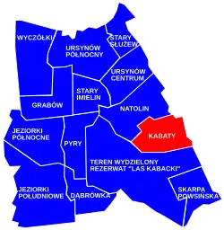 The location of the City Information System area of Kabaty within the city district of Ursynów.