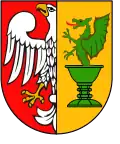 The coat of arms of the Otwock County used until 2008.