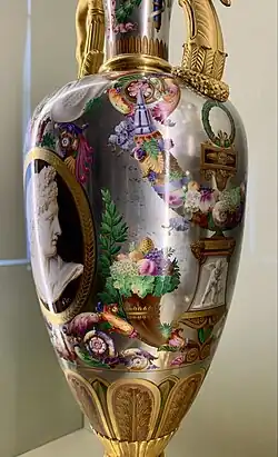 Neoclassical cornucopia on a vase, by the Sèvres Porcelain Factory, 1814, hard-paste porcelain with platinum background and gilt bronze mounts, Louvre[10]