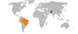 Map indicating locations of Pakistan and Brazil