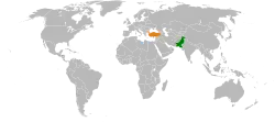 Map indicating locations of Pakistan and Turkey