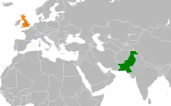 Map indicating locations of Pakistan and United Kingdom