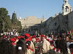 Palestinian Christian Scouts on Christmas Eve in front of the Nativity Church in Bethlehem, 2006
