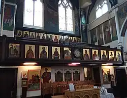 Interior view of the church and the icons on the walls.