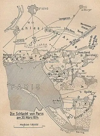 Map is labeled Schlacht bei Paris (German language).
