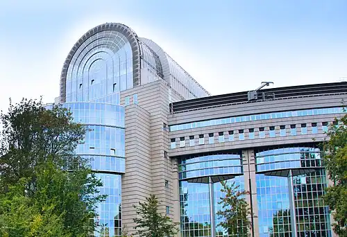European Parliament (Paul Henri Spaak Building) in Brussels, within the Espace Leopold complex (Atelier d'architecture de Genval, 1995).