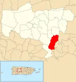 Location of Paso Palma within the municipality of Utuado shown in red