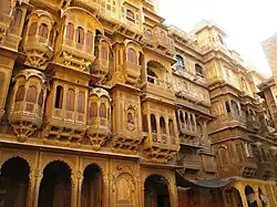Rows of sandstone haveli in Rajasthan.