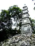 Tháp Bút (Pen Tower) with a phrase "Tả thanh thiên" (meaning "Write on the sky") next to Hoàn Kiếm Lake (2007).
