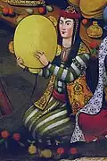 Persian woman playing the Daf, from a painting on the walls of Chehel Sotoun Palace, Isfahan, 17th century