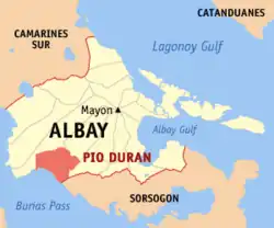 Map of Albay with Pio Duran highlighted