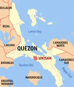 Map of Quezon with Unisan highlighted