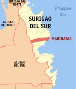 Map of Surigao del Sur with Marihatag highlighted