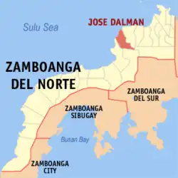 Map of Zamboanga del Norte with Jose Dalman highlighted