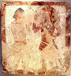 Kushan worshipper with Pharro, Bactria, 3rd century AD.