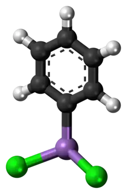 Ball-and-stick model of the phenyldichloroarsine molecule