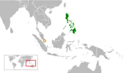 Map indicating locations of Philippines and Singapore