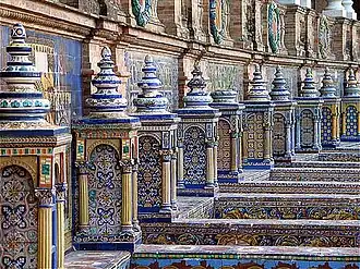 The tiled Provincial Alcoves along the walls of the Plaza de España