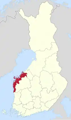 Ostrobothnia on a map of Finland