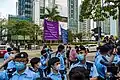 Police showed banners warning the public of violating the security law.