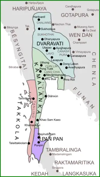 Political entities in the Chao Phraya River Basin and the Kra Isthmus in the 6th–7th century