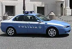 One of the two Alfa 156 III series of Polizia di Stato, equipped with a 2.5 V6 engine.