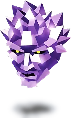 A floating purple head with matching spiked "hair", made entirely of low-resolution polygons. It has an opened mouth and black eyes that have yellow irises.
