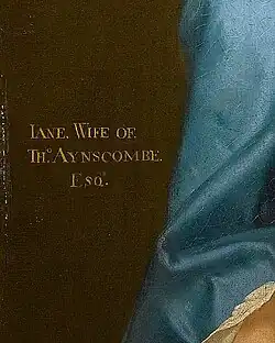 Inscription of a portrait of Aynscombe's wife, Jane