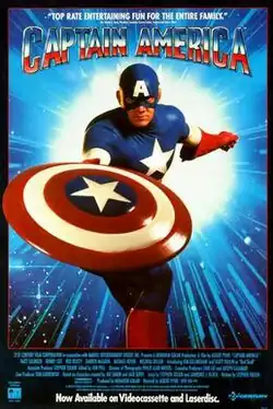 The words Captain America and a round shield against a black background