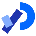 On a light grey background, a stylized letter "P" made out of two rectangles and a semicircular arc in different shades of blue. The simple shapes evoke the way designs are created by the Processing library.