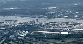 Aerial view of Dartford and the Dartford Crossing over the River Thames