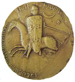 Equestrian seal of Raymond VI, Count of Toulouse with a star and a crescent (13th century)
