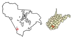 Location of Rhodell in Raleigh County, West Virginia.