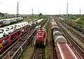 Variety of rolling stock in rail yard in Germany