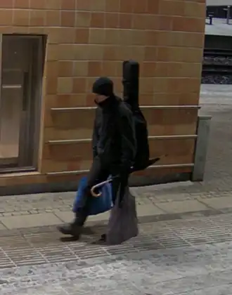 A CCTV still of Rickard Andersson walking to Campus Risbergska shortly before the shooting