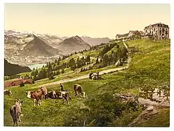 The hotel at Scheidegg, with the railway below, in the 1890s