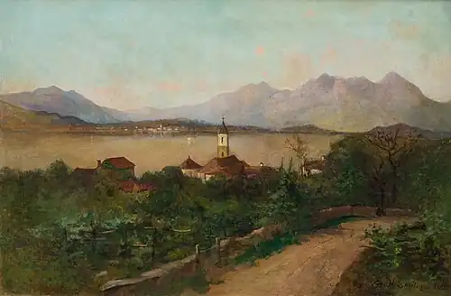River Landscape with Mountain View
