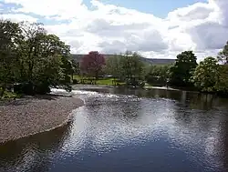 River Wharfe, Ilkley from footbridge, 53°55′56.94″N 1°48′56.43″W﻿ / ﻿53.9324833; -1.8156750