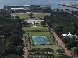 Open field in front of the grandstand