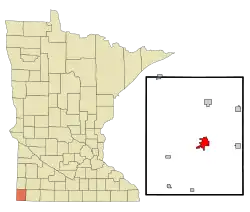 Location of Luverne within Rock County and state of Minnesota
