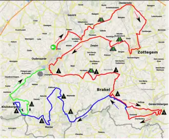 The 2019 race is 157.4 km. Last 16 km are in green.