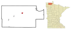 Location within Roseau County and Minnesota