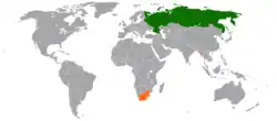 Map indicating locations of Russia and South Africa