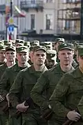 Russian soldiers wearing the plain patrol cap on Victory Day 2011 in St Petersburg.