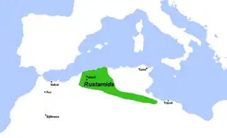Approximate extent of Rustamid control in the 9th century