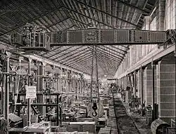 Example of steam powered overhead crane from 1875, produced by Stuckenholz AG, Wetter an der Ruhr, Germany. Design developed by Rudolf Bredt from an original installation at Crewe railway works