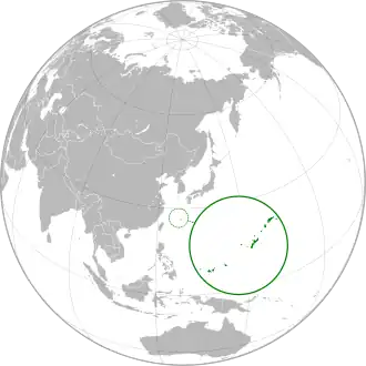 The Ryukyu Kingdom at its maximum extent (present-day Okinawa Prefecture and the Amami Islands)