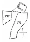 The "Alemany Plat" prepared by the United States General Land Office to define the property restored to the Catholic Church by the Public Land Commission, later confirmed by presidential proclamation on May 23, 1862.[49]