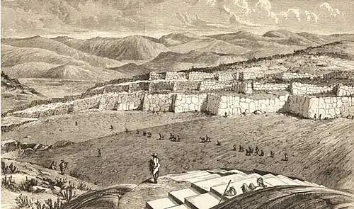 Sacsayhuamán in 1877 by Ephraim George Squier.[26]