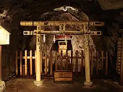 Torii dedicated to the mine gods (山神社) inside the galleries.